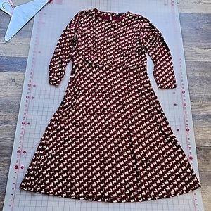 Ann Taylor brown white horse  flare  long sleeve cotton dress